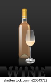 Vector art of standard wine bottle and glass on a black background. Vector objects are set in groups.