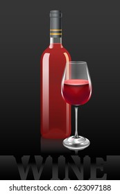 Vector art of standard wine bottle and glass on a black background. Vector objects are set in groups.