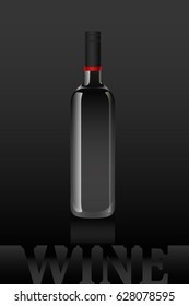 Vector art of standard wine bottle on a black background. Vector objects are set in groups.