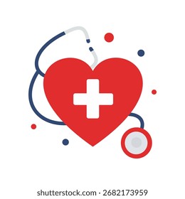 Arte vectorial del estetoscopio envuelto alrededor de un corazón rojo