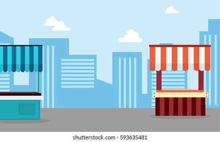 Vector art of street stall wity city background
