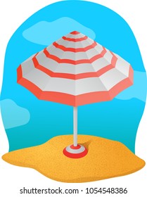 Vector art with striped parasol on the beach