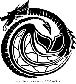 Vector art with stylized black dragon on white background