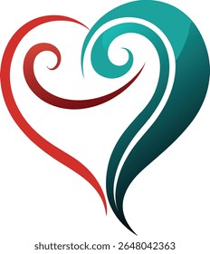Vector art of a stylized heart with red and blue swirls isolated on white background