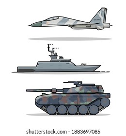 Vector Art Sukhoi SU 27, Leopard Tank y Korvet Ship