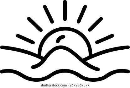 Vector art of sunrise over the ocean, simple line drawing