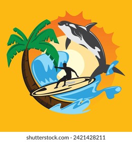 Vector Art of surfing summer beach