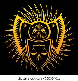 Vector art with symbol of ruthless law on black background