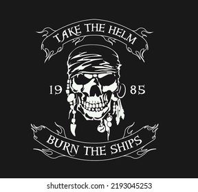 Vector art with tagline of jolly roger Skelton face. complete vector file