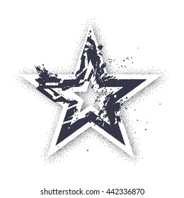 Vector Art With Tattoo Styled Star. Dotwork And Blackwork Tattoo Technique. Grunge Styled Star Shape.