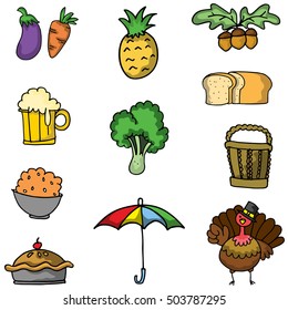 Vector art of thanksgiving set doodles illustration