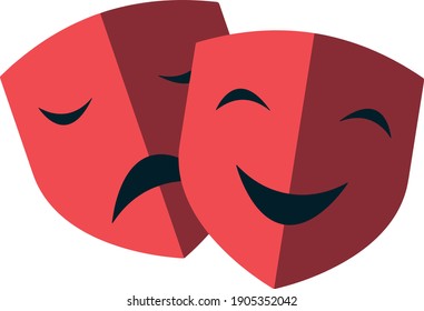 vector art theatre masks, red flat design illustration, isolated symbol and facial icon