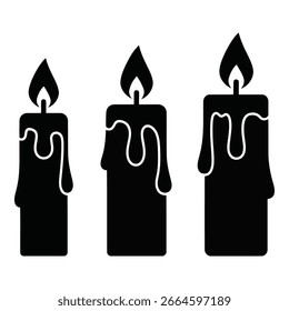 Vector art of three burning candles isolated on white background