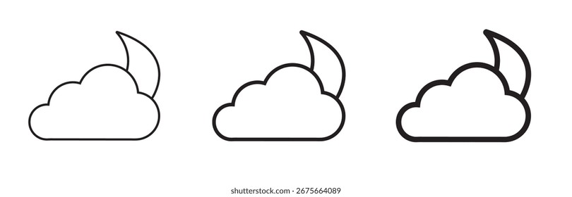 Vector art of three cloud and moon icons, perfect for weather apps, website elements, or educational materials about meteorology and nature