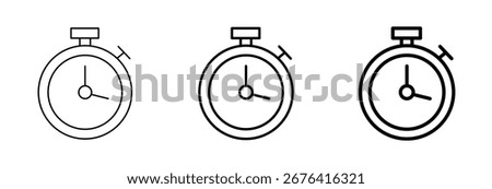Vector art of three stopwatch icons in different line thickness symbol of time, deadline, speed, countdown, stopwatch, timer, clock, watch
