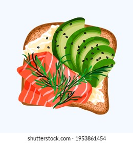 vector art toast with salmon and avocado