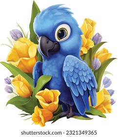  Vector art Toddler Turquoise Bird  with Flowers  




