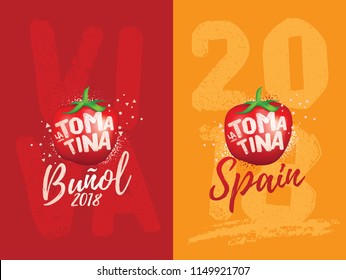 Vector Art for Tomatina Festival. Buñol Valencia Spain. Celebration Logo. Tomato Symbol.