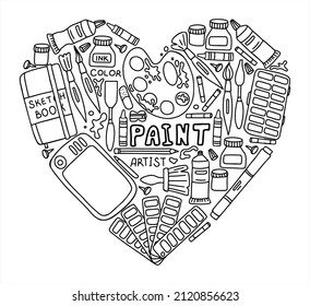 Vector art tools sketch. set hand drawn vector artist s supplies. Doodle graphic tablet, markers and paints. Art background