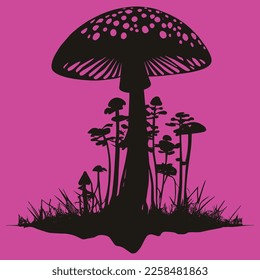 Vector art tree on a swamp with mushrooms. Isolated outline. Magic forest