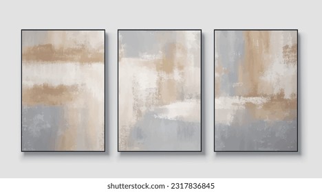 Vector art triptych made of gold and gray abstract textures