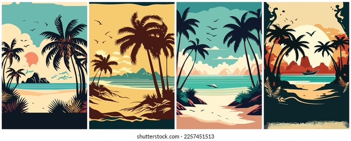Vector Art of tropical beach Cartoon Vector . Template of Illustration Graphic Modern Pop Art Poster and Cover of Sticker and Collage Cartoon Watermark Abstract Vector
