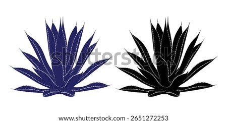 Vector art of two agave plants, one blue and one black, represent desert flora