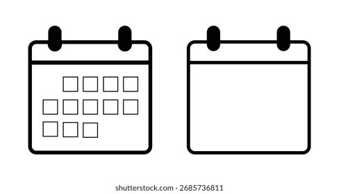 Arte vectorial de dos íconos de calendario en blanco, uno con una cuadrícula y otro vacío