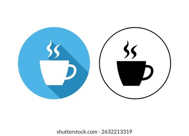 Arte vectorial de dos iconos de taza de café con vapor en azul y negro
