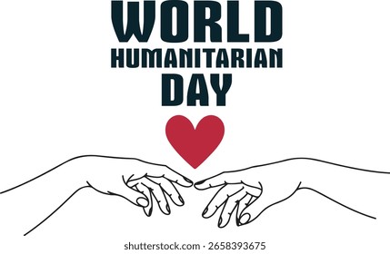 Arte vetorial de duas mãos alcançar um coração para o dia humanitário mundial isolado no fundo branco