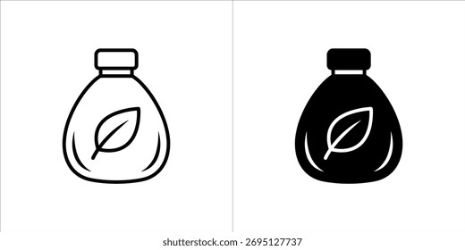 Vektorgrafik von zwei Flaschensymbolen mit einem Blattsymbol, eines in Umrissen und eines in Schwarz