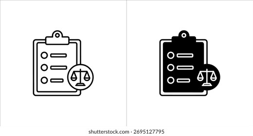Arte vetorial de dois ícones representando a justiça legal, um delineado e um preto sólido