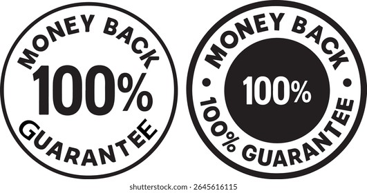 Vector art of two money back guarantee icons isolated on white background
