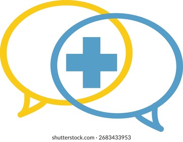 Vector art of two overlapping speech bubbles with a plus sign inside
