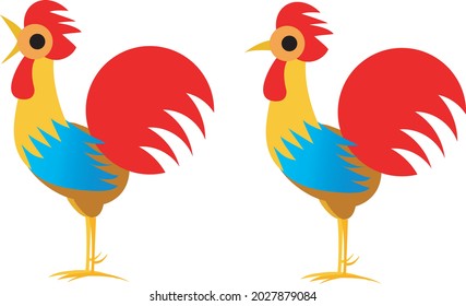 Vector Art, Two roosters presented with open and close beaks separately.