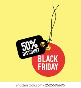 vector art Two tag of  Black Friday price tag 50 off red or black color illustration design and 50 off tag or discount tag design vector 