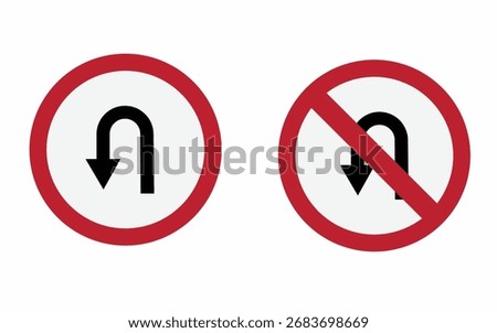 Vector art of uturn sign indicates where uturns are permitted or prohibited, ensuring safe and orderly traffic flow at intersections and roadways