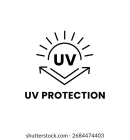 Arte vectorial de la protección UV. escudo que protege de los rayos solares icono de línea. icono de línea de protección UV. Ilustración vectorial 