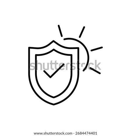 Vector art of uv protection symbol. shield protecting from sun rays line icon. uv protection line icon. vector illustration 