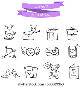 Vector art valentine icons with hand draw