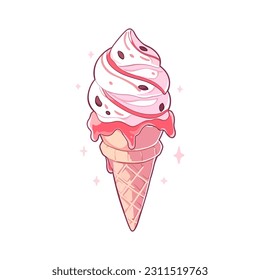 Vector art of vanilla ice cream with strawberry jam