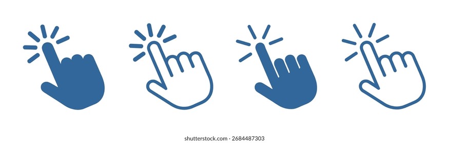 Arte vetorial de vários cursores e ponteiros de mouse de computador, incluindo cursores de seta e cursores manuais, para clicar e selecionar itens em um ambiente digital isolado no fundo branco