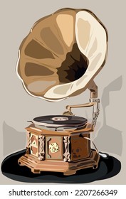 A vector art of vintage wooden gramophone