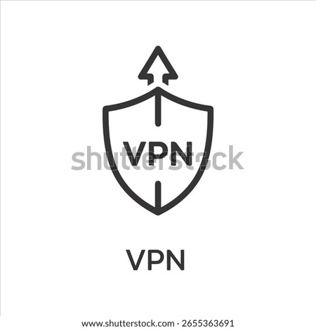 Vector art of vpn security shield icon with upward arrow isolated on white background