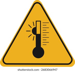 Vetor arte do sinal de aviso de alta temperatura O triângulo amarelo tem um termômetro com uma leitura alta, indicando um perigo potencial devido à exposição excessiva ao calor