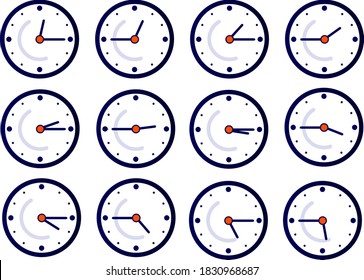 A vector art of a watch that describe the time in different cases 