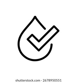 Vector art of water drop with check mark icon for graphic design line icon vector illustration
