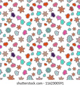 Vector. Art for web, print. Seamless pattern love pattern with nice lettering calligraphy text and hearts, doodles. Hand drawn illustration in cartoon style. Graphic on white, blue and beige colors.