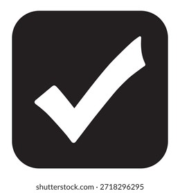 Vector art of a white check mark symbol inside a black rounded square icon, representing confirmation or a task completed
