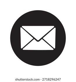 Arte vectorial de un icono de sobre blanco dentro de un círculo negro, que simboliza el correo electrónico, la comunicación o los servicios de mensajería